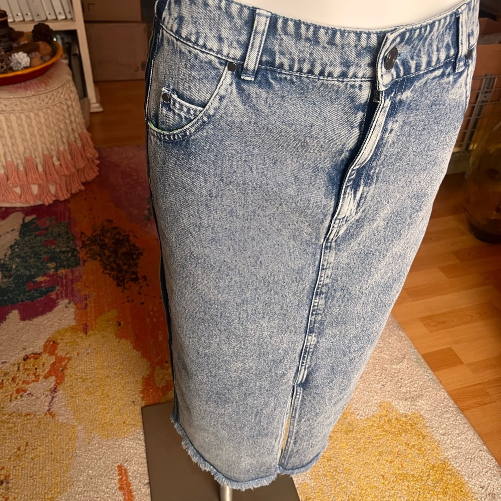 Adidas mid length acid wash denim skirt